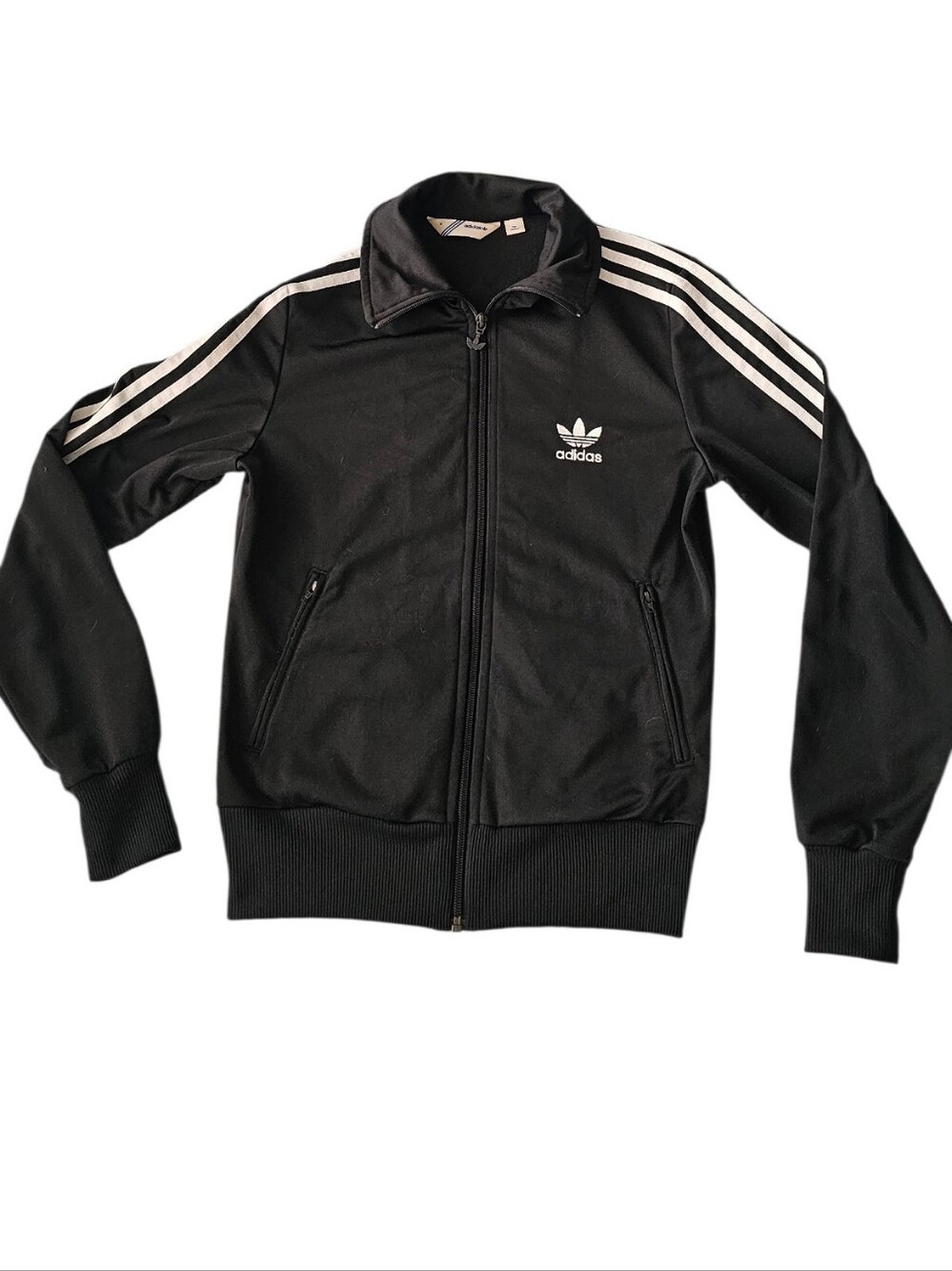 adidas Black Track Jacket with White Stripes and Trefoil